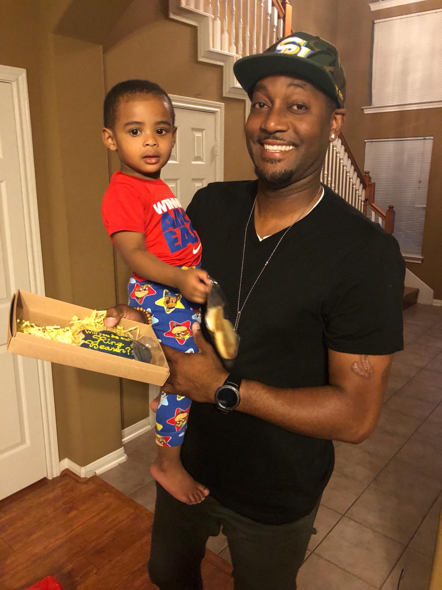 He asked...and he said “Yes!” The groom and the ring bearer 💍 Mr. Landon “Champ” Geason