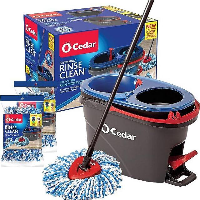 O-Cedar EasyWring RinseClean Microfiber Spin Mop & Bucket Floor Cleaning System with 2 Extra Refills