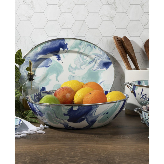 Golden Rabbit Lagoon Enameled Steel Oval Serving Platter