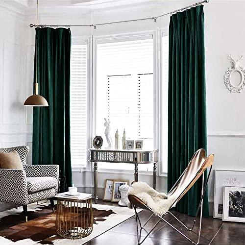 jinchan Velvet Curtain Green Living Room Rod Pocket Window Curtain Panel 95 inch Long Bedroom Thermal 1 Panel