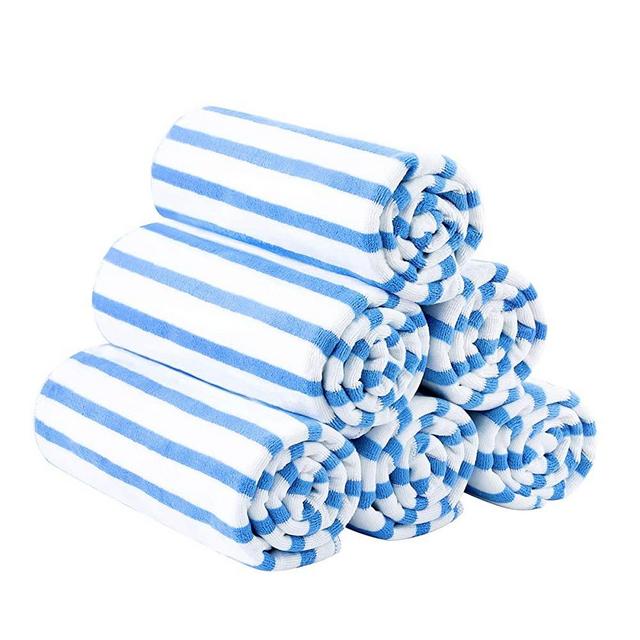 JML Microfiber Beach Towels, Quick Dry Towel Set (6 Pack, 27" x 55") - Cabana Stripe - Multi Purpose Microfiber Towels for Pool, Bath, Sport, Yoga, Camping, Swimming, Blue