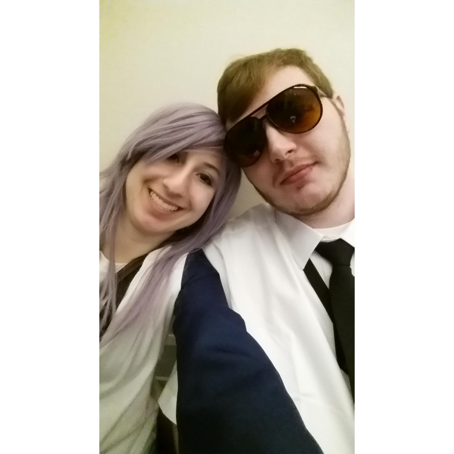 Here we are cosplaying at Katsucon. Reagan is Mizore from Rosario + Vampire, while Jonathan is Burt Macklin FBI from Parks and Rec.