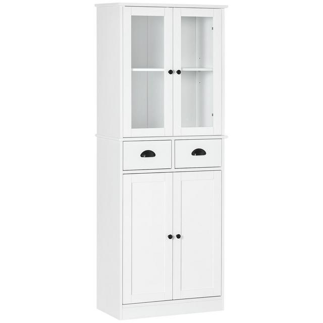 HOMCOM 61" Freestanding Kitchen Pantry, Storage Cabinet with Soft Close Doors, Adjustable Shelves, and 2 Drawers, White