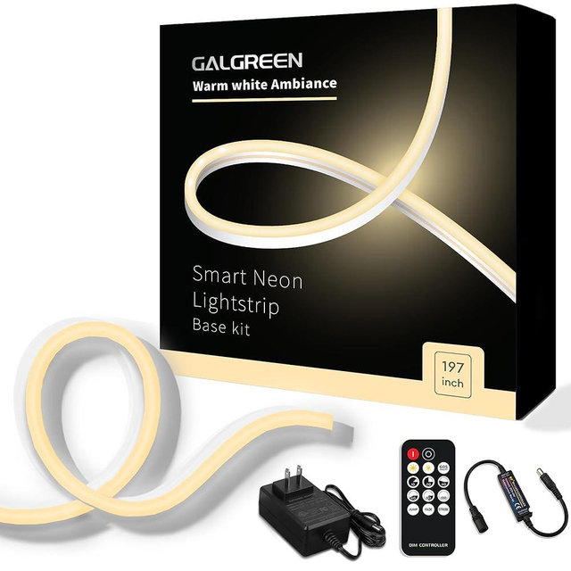 Galgreen Neon Rope Lights, 16.4ft Rope Lights with Dimmable Remote and Adapter, Waterproof Flexible Smart Led Strip Lights for Bedroom, Super Bright DIY Neon Sign, Indoor Outdoor Wall Decor Warm White