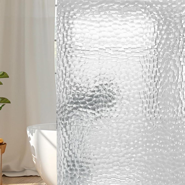 WELTRXE EVA 8G Shower Curtain Liner, 72x72 Inch 3D Clear Bubble Heavy Duty Waterproof Shower Curtain Liner with Magnets Thick Plastic Shower Curtains Weighted Bathroom Shower Liner, 12 Hooks