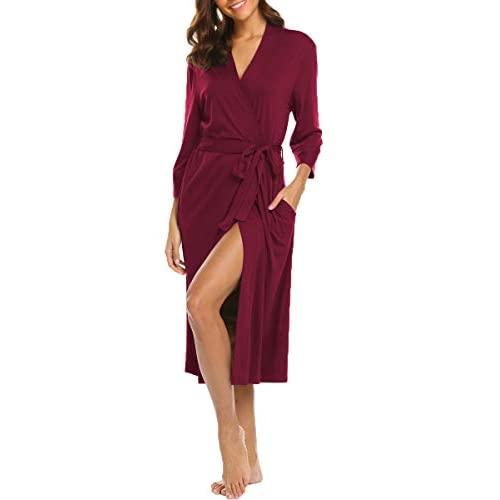 BLUETIME Womens Robe Knit Bathrobe Sleepwear Loungewear Lightweight Kimono Robes Long (S-XXL)