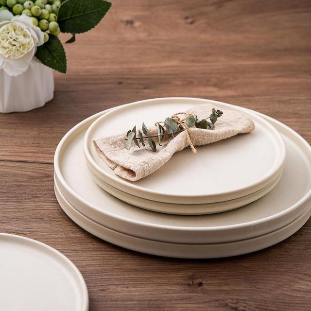 AmorArc Stoneware Dinner Plates Set of 6, 10.25 Inch Reactive Matte Glaze Ceramic Plates Set, Modern Dinnerware Dish set for Kitchen,Microwave, Dishwasher Safe, Scratch Resistant - Ivory