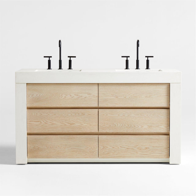Bluff 60" Bleached Ash and Off White Quartz Double Vanity