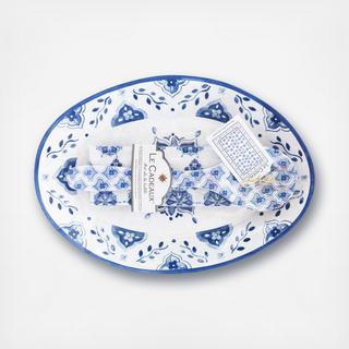 Moroccan Melamine Oval Serving Platter With Servers & Matching Tea Towel Gift Set