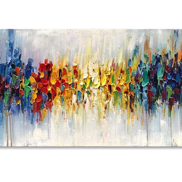 Epicler Hand Painted Abstract Mural Modern Art Oil Painting Colors Modern Wall Decoration Art Living Room Bedroom Corridor Bar Wall Decoration 24x48 Inches