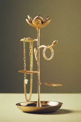 Mina Floral Gold Metal Jewelry Stand
