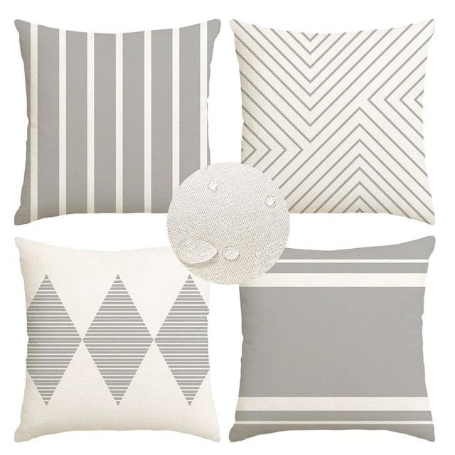 RABUSOFA Outdoor Pillow Covers 18x18 inch Waterproof,Gray and White Boho Set of 4 for Patio Furniture Sunbrella Couch(2G-18) (18" x 18" (Pack of 4))