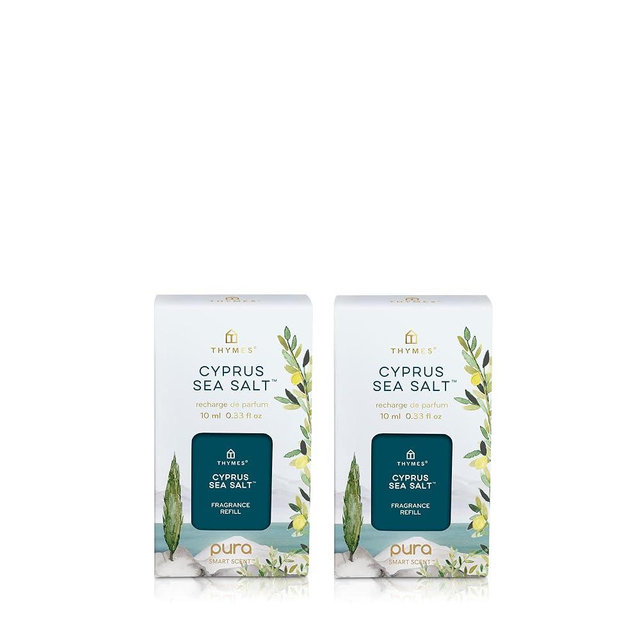 Thymes Cyprus Sea Salt Pura Oil Diffuser Refills – Bundle of 2 Pura Diffuser Refills – Pura Scents with Rosemary, Sage, Lemon & Jasmine – Use in Pura Scent Diffusers for Home (Pack of 2 Pura Refills)