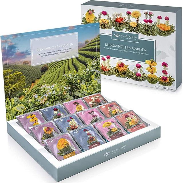 Teabloom Flowering Tea Chest - Finest Quality Blooming Tea Collection From The World's Most Beautiful Gardens - 12 Best-Selling Varieties of Flowering Teas Packaged in Beautiful Gift-Ready Tea Box