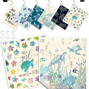 Kitchen Swedish Dishcloths with Hooks - 6 Pack Reusable Dish Cloths for Washing Dishes Fast Drying Cute Fun Swedish Dish Towels Washable Cleaning Sponge, Blue Turtle