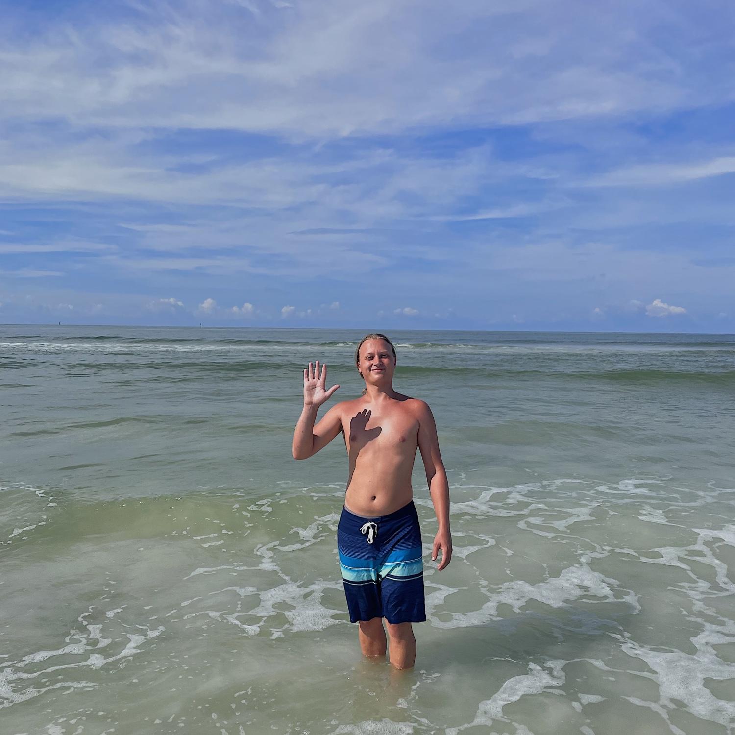 The infamous swim trunks with pockets that he insisted on wearing even though they were still wet from the day before 😉