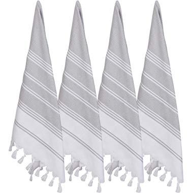 (Set of 4) Turkish Cotton Hand Face Head Gym Yoga Towel Set Wash Dish Cloths - 4 Grey