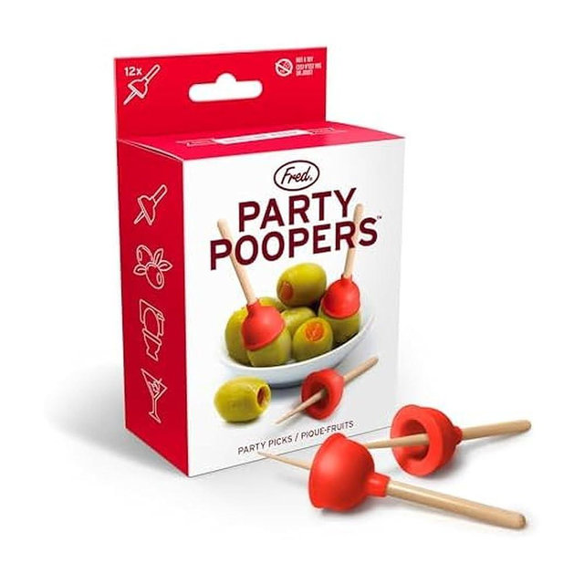 Genuine Fred PARTY POOPERS, Plunger Cocktail Picks, 12 Picks