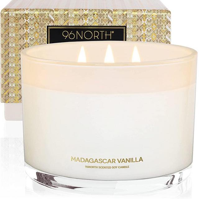 96NORTH Luxury Soy Vanilla Candles | Aesthetic Large 3 Wick | All Natural Long Lasting Candles for Home | Comfort Birthday Gifts for Women | Aromatherapy Scented Candles
