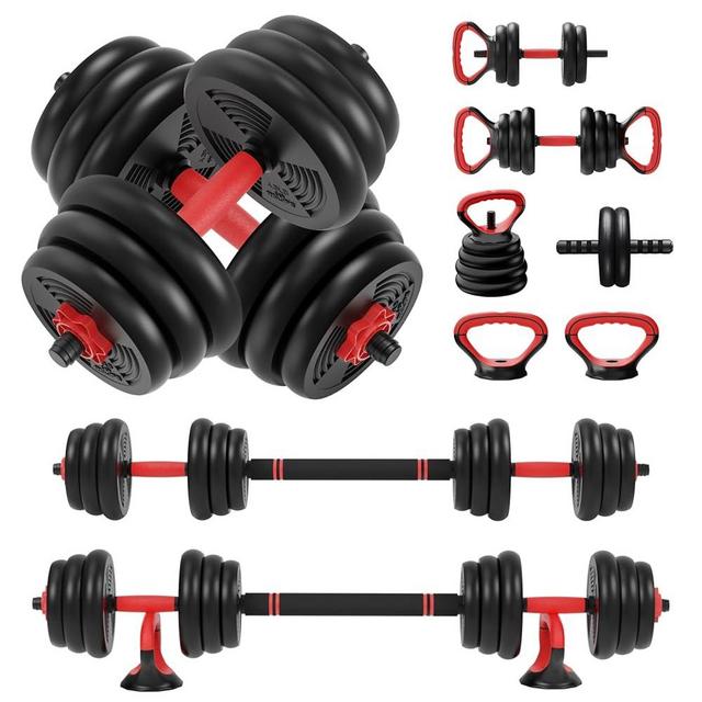 RELIFE REBUILD YOUR LIFE Adjustable Dumbbells Set 6 in 1 Weight Set Dumbbell Barbell Kettlebells, Push-up, Push up Stand and Ab roller for Workout Home Fitness Equipment