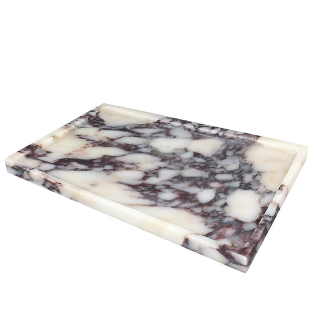 YMXYJM 100% Real Luxury Natural Marble Vanity Tray Genuine Calacatta Viola Marble Stone Storage Trays for Home Decor Bathroom Vanity Dresser Kitchen, Non-Resin/Non-Ceramic, 11.7" x 7.8"