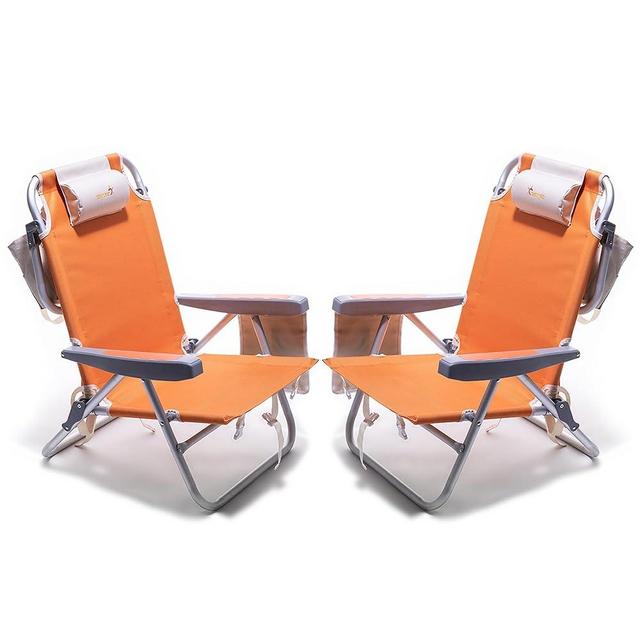 SUNNYFEEL Beach Chairs for Adults 2 Pack 5 Position Lay Flat, Portable Folding Backpack Beach Chair Heavy Duty with Cooler Bag, Cup Holder for Outdoor/Lawn/Picnic, Foldable Camping Chair