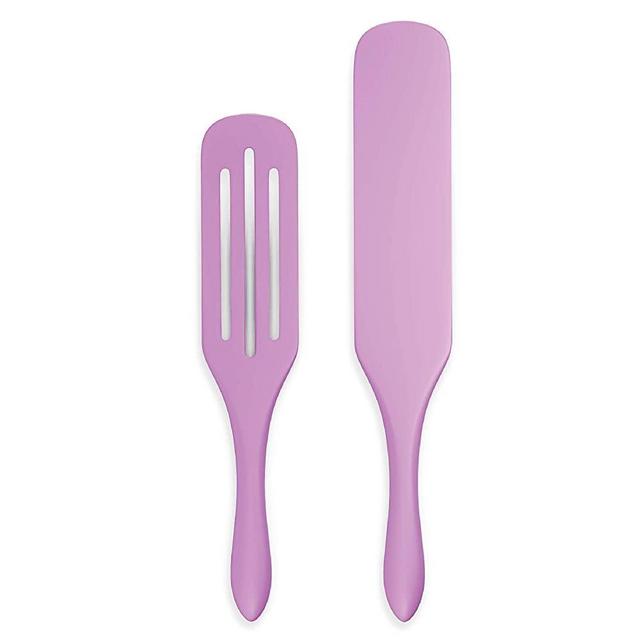 Mad Hungry Spurtle Silicone Set 2-Piece - Kitchen Spatula Spoon Tools for Cooking, Narrow Jar Scraper, Mixing Spoons, Icing Cake & Frosting Knife Spreader, Slim & Slotted Thin Paddle Spurtles Utensil