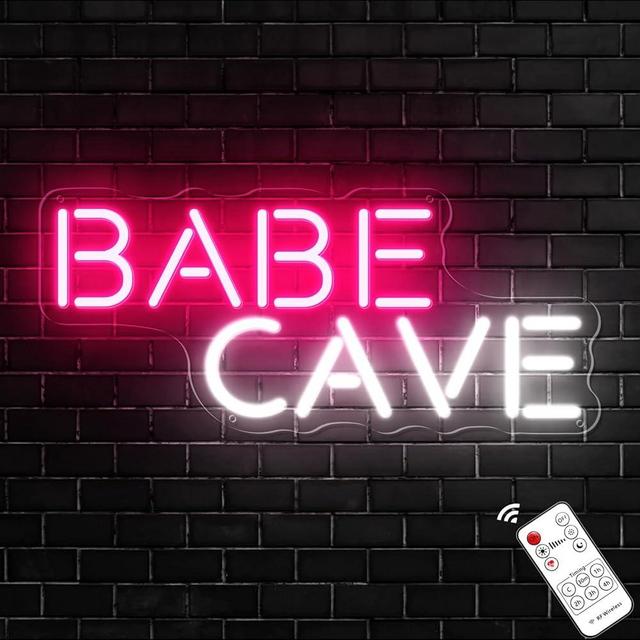 Babe Cave Neon Sign for Wall, Pink Cute Babe Cave Led Neon Light Sign, USB Power Babe Cave for Baby Room, Bedroom Home Store Business - 15''