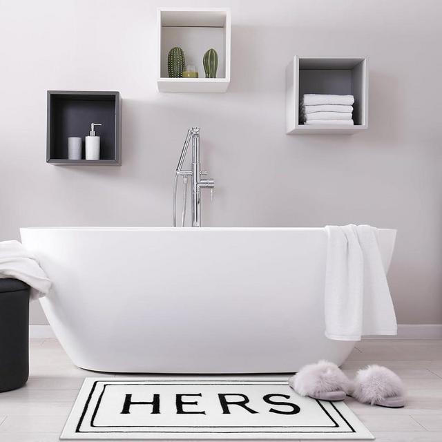 Lukinbox White Bath Mats for Bathroom, Hers Non-Slip Bathroom Rugs, Small Cute Funny Washable Bath Rug Door Mat for Indoor Shower Bathtub Decor, 20"x31"