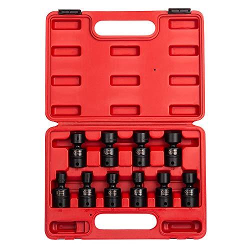 Sunex 3657, 3/8 Inch Drive Universal Impact Socket Set, 10-Piece, Metric, 10mm - 19mm, Cr-Mo Alloy Steel, Radius Corner Design, Dual Size Markings, Heavy Duty Storage Case, Meets ANSI Standards
