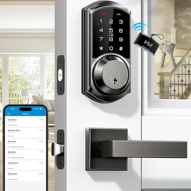 Veise Smart Locks with 2 Lever Handle Set, App Control, Keyless Entry Door Lock, Electronic Digital Touchscreen Keypad, Deadbolt Smart Lock for Front Door, Auto Lock, Easy Installation, Matte Black