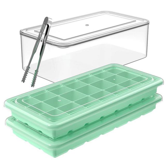 Ice Cube Tray with Lid and Bin: Stackable Covered Ice Cube Maker for Freezer - 2Pack Flexible Easy Release Ice Trays Making 1.25inch Ice Cubes - Removable Lidded Ice Cube Freezing Tray