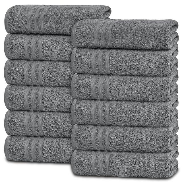 White Classic Wealuxe Grey Hand Towels for Bathroom 12 Pack, Cotton Hand Towel Bulk for Gym, Spa and Salon, Soft Extra Absorbent Quick Dry 16x27 Inch