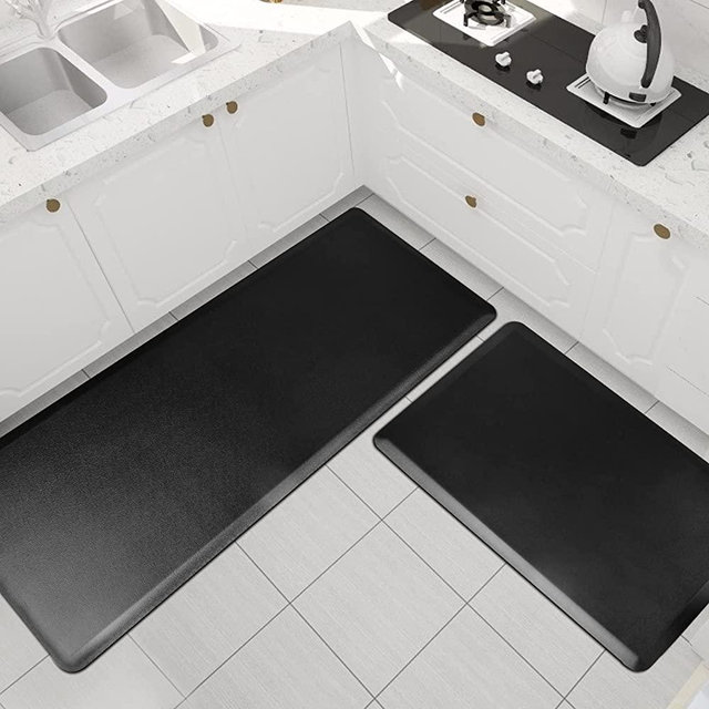 WingsShop 2PCS Kitchen Mat Anti-Fatigue Kitchen Rug, Ergonomic Design Comfort Standing Desk Mat , Stain and Slip Resistant, Suitable for Kitchen, Office, Laundry Room, 17.3"X28"+17.3"X47", Black