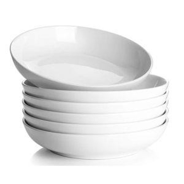 Y YHY Pasta Bowls, 30oz Salad Bowls White Soup Bowls Large Pasta Serving Bowl Porcelain Pasta Plates Wide and Shallow Bowls Set of 6 Microwave Dishwasher Safe Valentines Day Gift