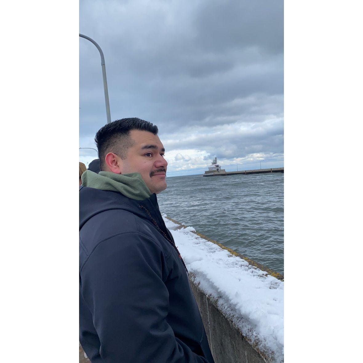 Matt looking at a ship with pure love