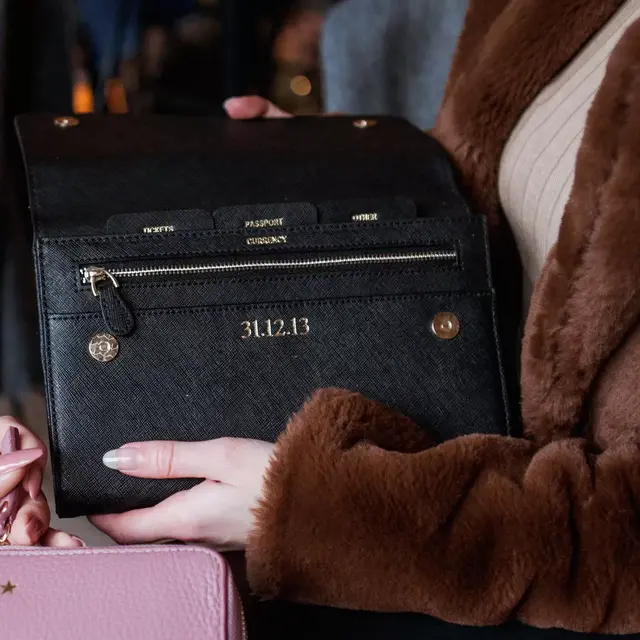 Black Leather Travel Wallet Personalised