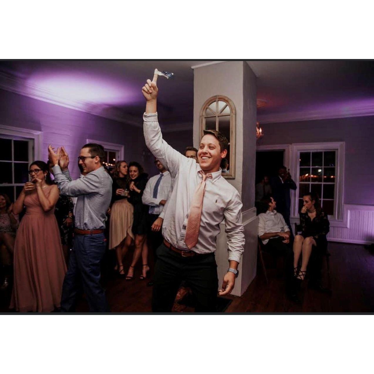 He caught the garter that night, but the best catch was falling in love with me.