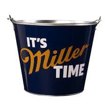 Miller Lite Miller Time Metal Pail Style Ice Bucket, 5 Quart, Navy Blue with Gold Logo