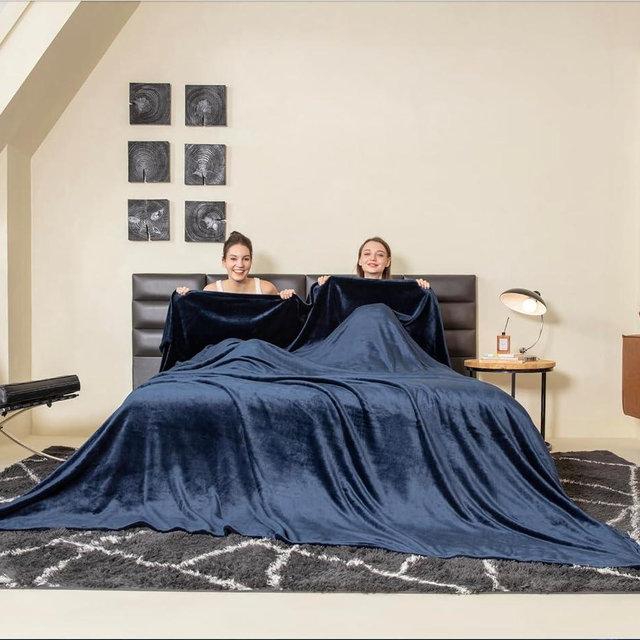COOVA Oversized King Fleece Blanket 120x120 inches, Soft Cozy Warm Giant Extra Large 10'x10' Blanket for Bed, Sofa, Couch,Travel, Camping, California Huge Flannel Big Throw Blanket, Navy Blue