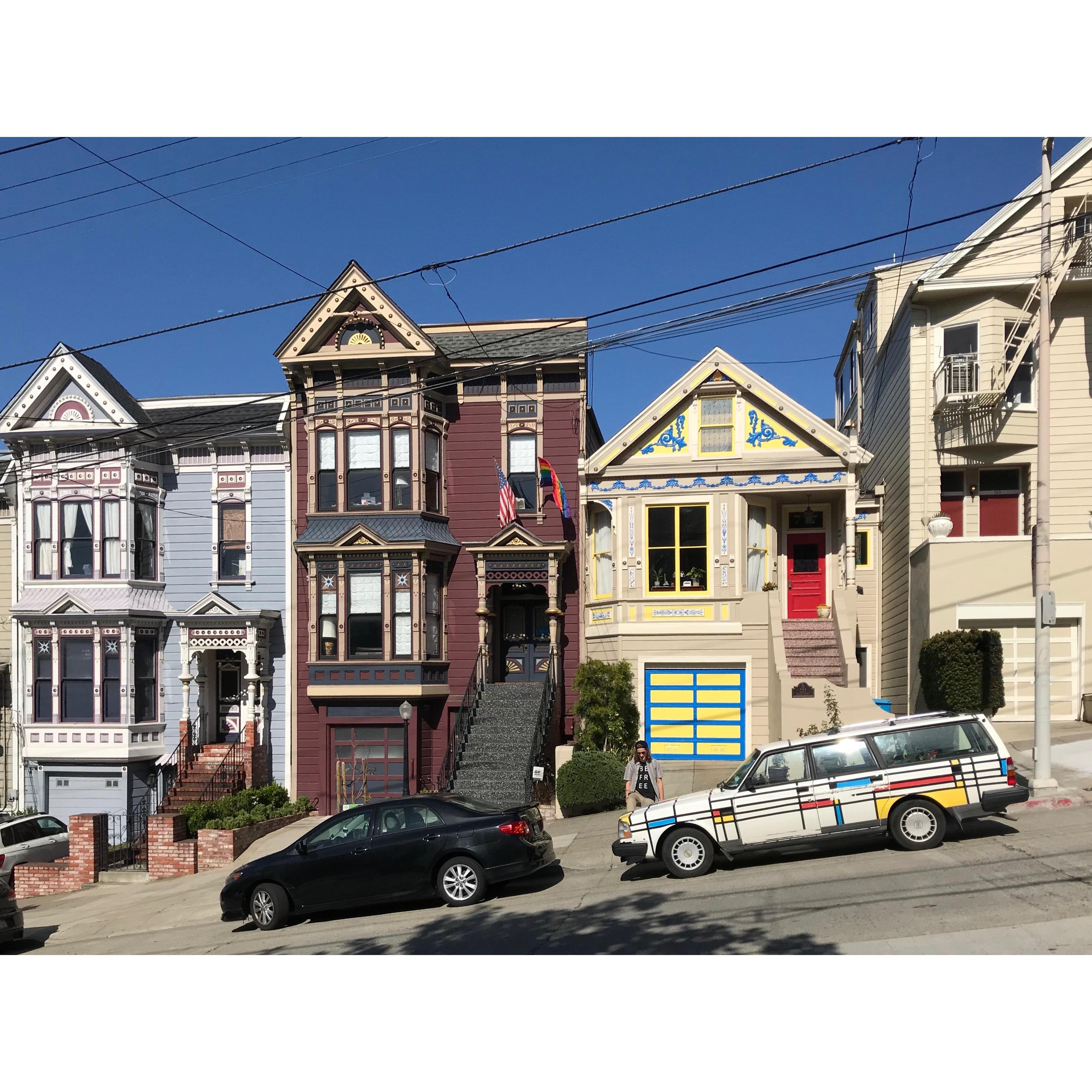 In Sam's old neighborhood in SF with the Butler family car.
