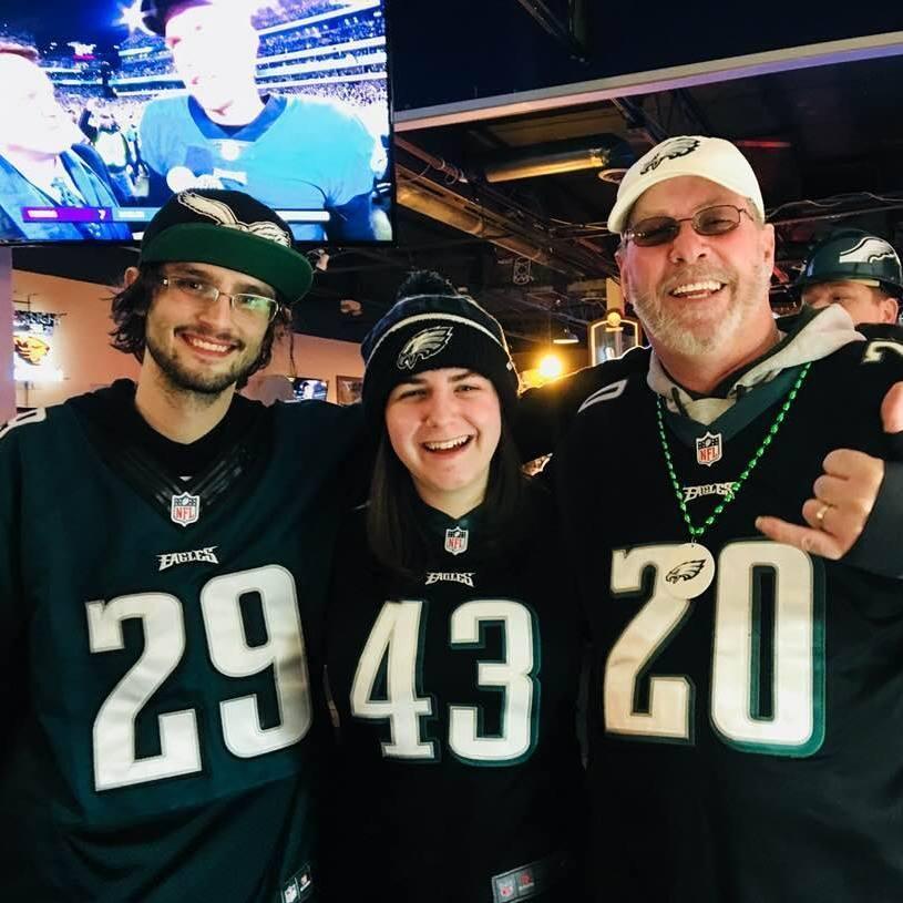 Last game before winning the Super Bowl! Celebrating with Jesse's dad. Go Eagles!