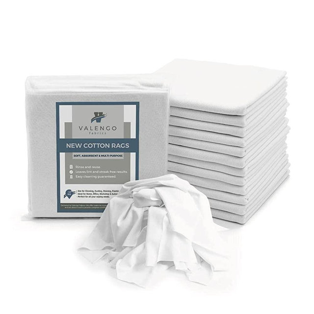 VALENGO New Lint Free Rags- 100% Cotton Rags for Cleaning Rags Cotton Cloth, Soft TShirt Rags, Lint Free Cloth for Cast Iron, Staining Wood, Dust Rags, Shoe Polish Cloth Bag Of Rags 17”x17”- (28 Pack)