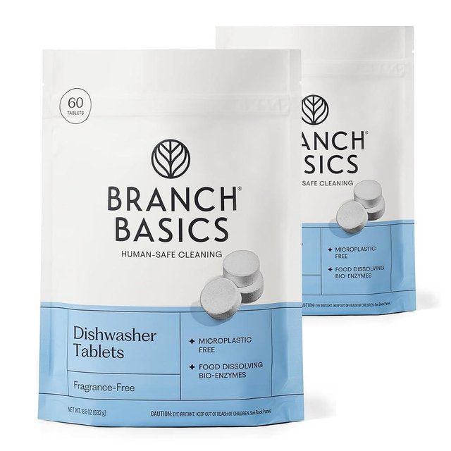 Branch Basics Dishwasher Tablets – 120 Ct | Plastic-Free, Fragrance-Free, Human-Safe | Delivers a Powerful Clean Without Harsh Chemicals (60 Count (Pack of 2))
