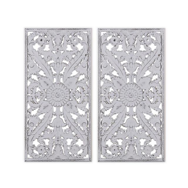 Madison Park Botanical Wood Carved 15.75-Inch x 31.5-Inch Wall Panel in White (Set of 2)