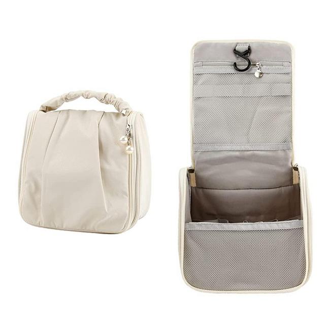 TOPASION Small Hanging Travel Clouds Toiletry Bag Makeup Bag Cosmetic Organizer Portable Waterproof for Women and Girls (Beige)
