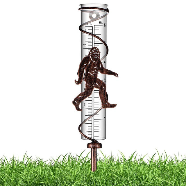 Relaxweex Rain Gauge Outdoor 7 Inch Rain Gauges with Metal Stake Rain Gauge for Measuring Precipitation, New Year Holiday Garden Yard Decoration Favor Gift(Sasquatch Style)