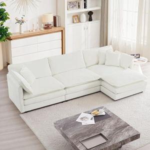 mikibama Modular Sectional Sofa, 111.5 Inch L Shaped Couch Set for Living Room, 3-Seater Comfy Cloud Couches with Movable Ottoman, DIY Combination, Chenille, Beige