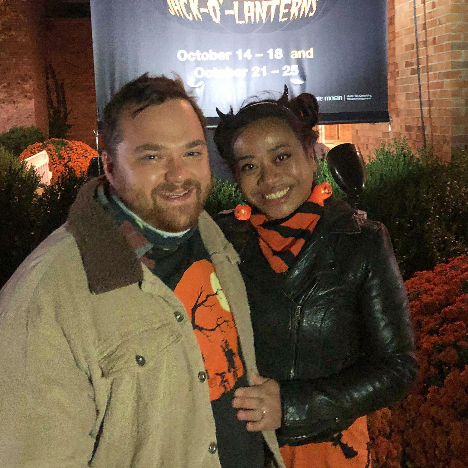 We got engaged at the Botanic Gardens' "Night of 1,000 Jack-o'-Lanterns" on October 25, 2020