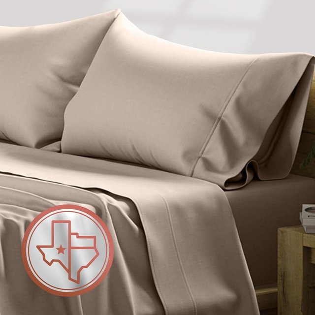 TEXAS LINEN CO. Egyptian Cotton Split King Sheet Set - 600 Thread Count 5 PC Taupe Sheets for Adjustable Bed, Extra Long Staple Soft Cooling Sheets, Luxury Hotel Sheets, 16" Deep Pocket Bedsheet
